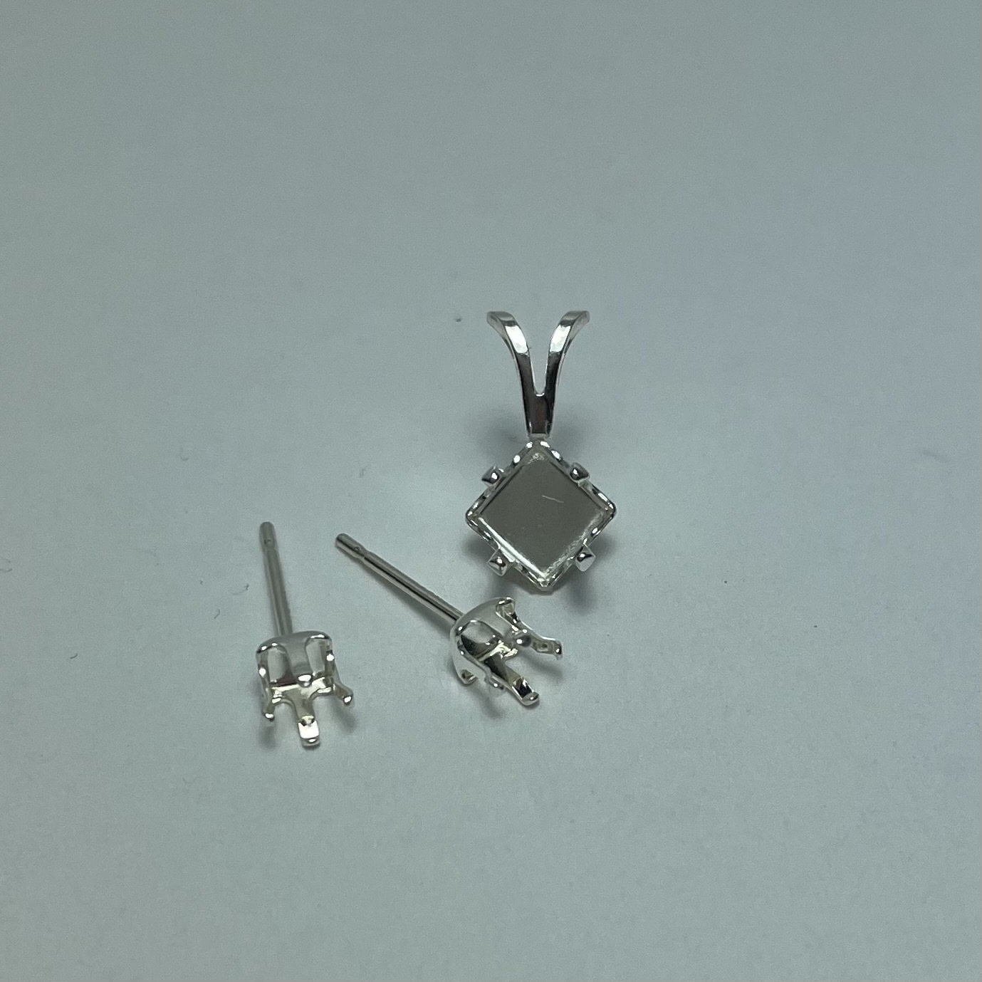 Sterling Silver Snap Square Earring and Pendant Jewelry findings with Backs (3 Pair Earrings 4mm)