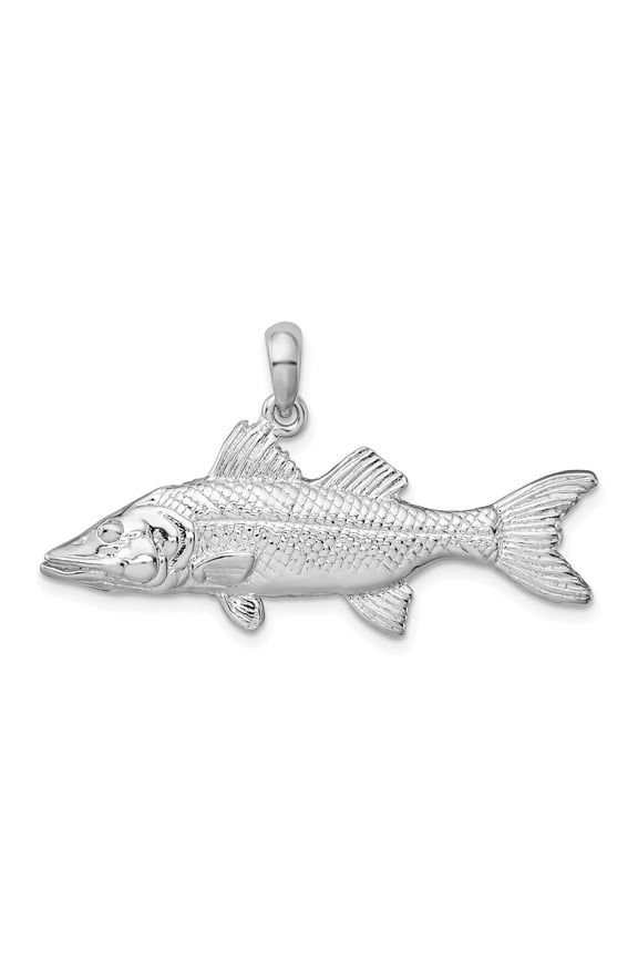 Sterling Silver Snook Fish Pendant Necklace for Men or Unisex, 3D Ocean Style Jewelry Symbolizing Strength, Patience, Nature, and Fishing Lifestyle