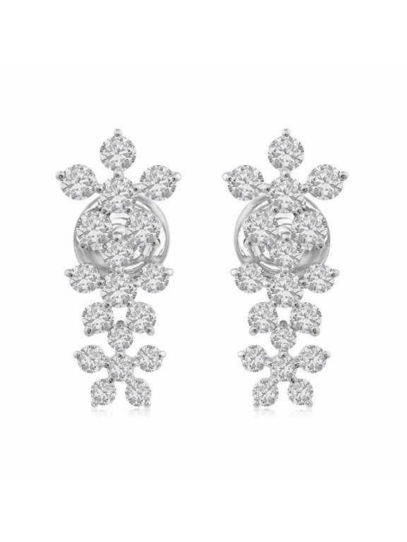 Sterling Silver Snowflake Cluster Drop Earrings for Women, Clear Diamond Floral
