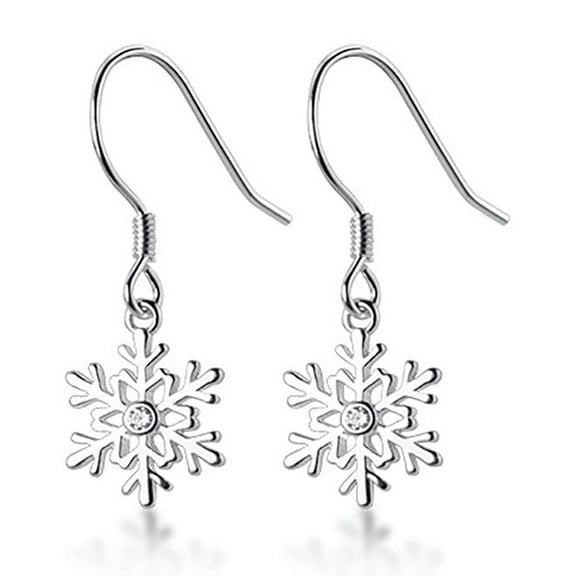 Sterling Silver Snowflake Drop Earrings | Dainty Crystal Dangle Earrings | Christmas Jewelry for Women & Teens