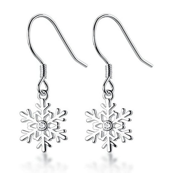 Sterling Silver Snowflake Drop Earrings | Dainty Crystal Dangle Earrings | Christmas Jewelry for Women & Teens