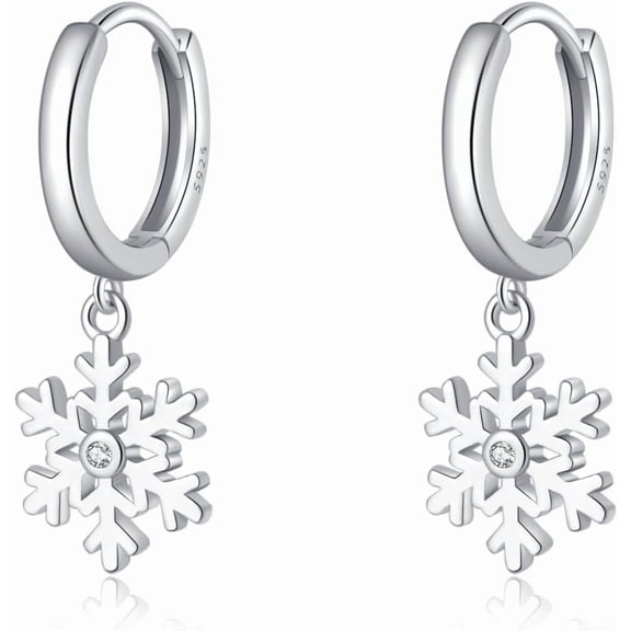 Sterling Silver Snowflake Hoop Earrings for Women Teens Christmas Snowflake Hoop Earrings Drop