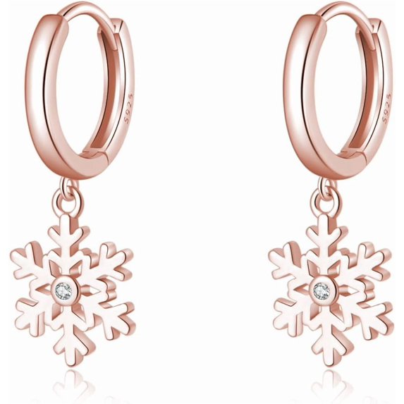 Sterling Silver Snowflake Hoop Earrings for Women Teens Christmas Snowflake Hoop Earrings Drop