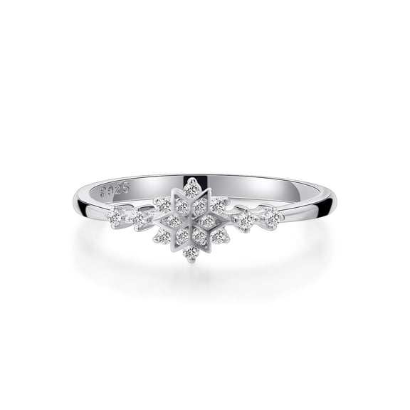 Sterling Silver Snowflake Rings for Women, European American Style, Gold Plated Inlaid Gems, 925 Silver, 1.7g