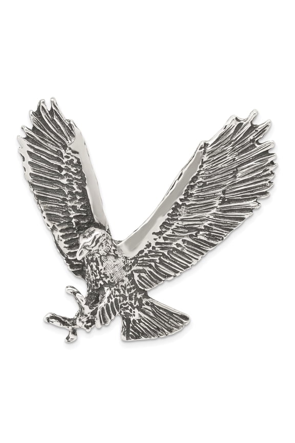 925 Sterling Silver Eagle Pendant Charm, Polished Antiqued Wildlife Design for Men