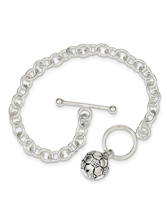 Sterling Silver Soccer Ball Bracelet - 7.3 Grams - 7.75 Inch - Toggle - Measures 6mm Wide