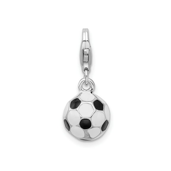 Sterling Silver Soccer Ball Charm with Lobster Clasp, Black and White Enamel Pendant for Necklace or Bracelet, Unisex Sports Jewelry for Men, Women, Teens, Athletes, Coaches, Fans