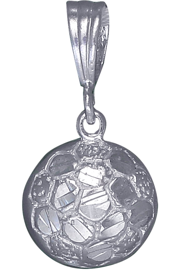 Sterling Silver Soccer Ball Charm Pendant Necklace with Diamond Cut Finish and 18 Inch Rolo Chain