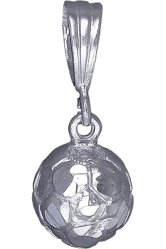 Sterling Silver Soccer Ball Charm Pendant Necklace with Diamond Cut Finish and 18 Inch Rolo Chain