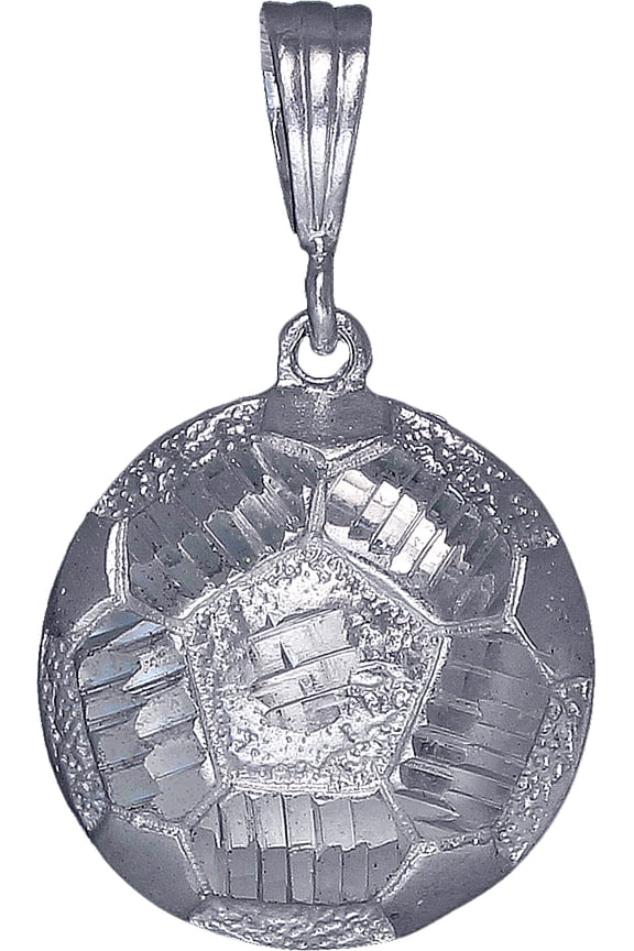 Sterling Silver Soccer Ball Charm Pendant Necklace with Diamond Cut Finish and 18 Inch Rolo Chain