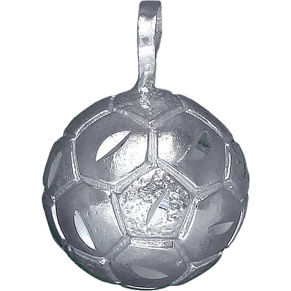 Sterling Silver Soccer Ball Charm Pendant Necklace with Diamond Cut Finish and 18 Inch Rolo Chain