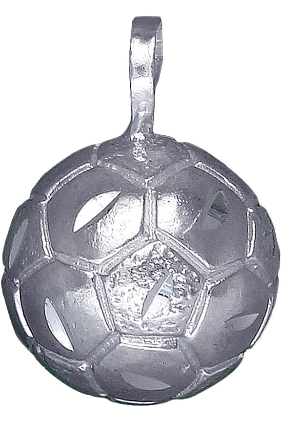 Sterling Silver Soccer Ball Charm Pendant Necklace with Diamond Cut Finish and 18 Inch Rolo Chain