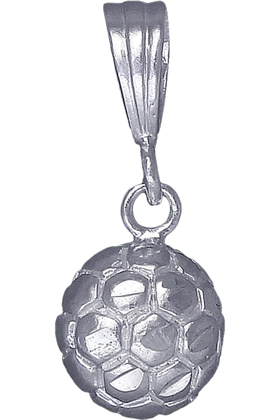 Sterling Silver Soccer Ball Charm Pendant Necklace with Diamond Cut Finish and 18 Inch Rolo Chain