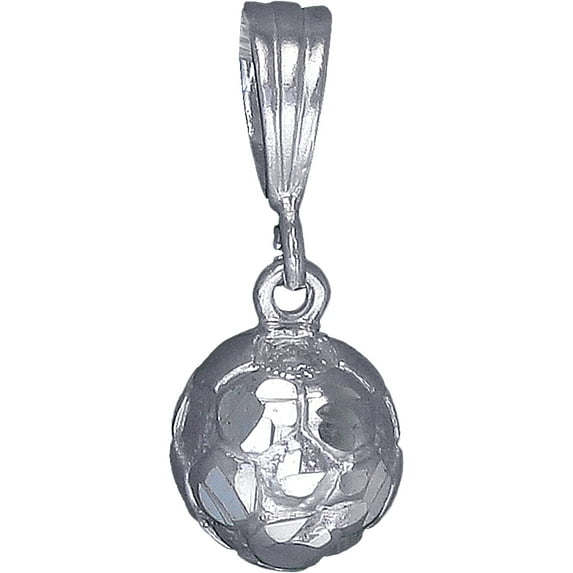 Sterling Silver Soccer Ball Charm Pendant Necklace with Diamond Cut Finish and 24 Inch Figaro Chain