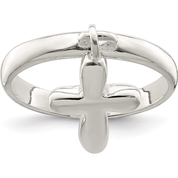 Sterling Silver Solid Cross Dangle Ring (Size 7) Made In India qr963-7