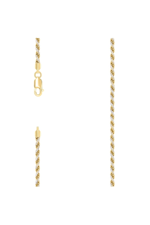 Sterling Silver Solid Rope Chain Two Tone 050 2.5mm-20"