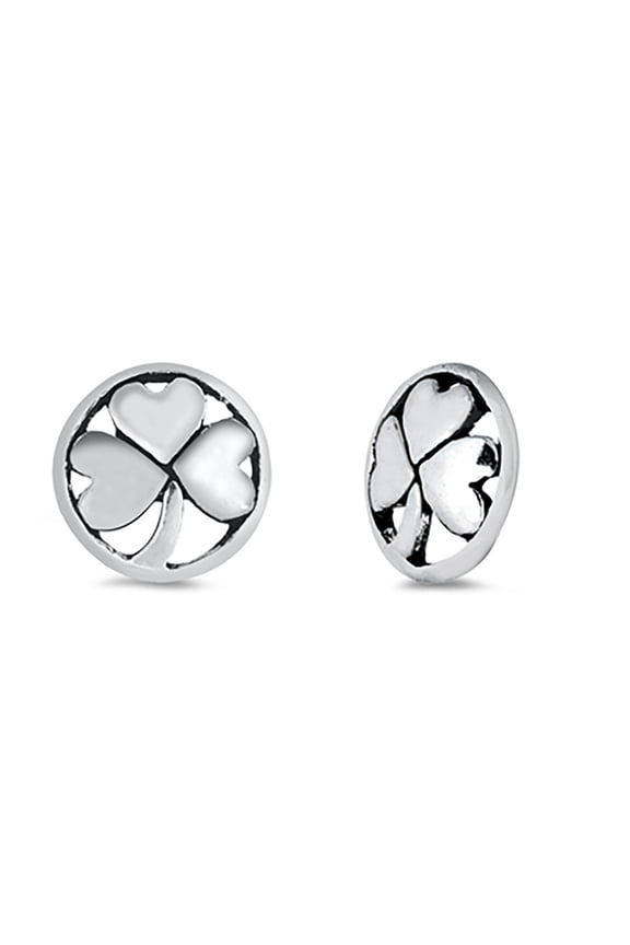 Sterling Silver Solid Shamrock Stud Earrings