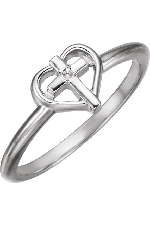 Sterling Silver Solitaire Cross with Heart Shape Religious Fashion Ring Fine Jewelry For Women Gifts For Her (Mounting Only, Not All Stones Included), Size 7