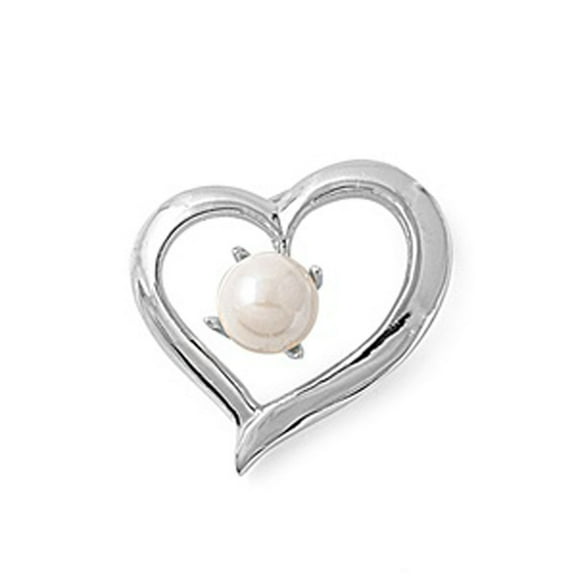 Sterling Silver Solitaire High Polish Dangle Heart Pendant Simulated Pearl Charm 925 Jewelry Female