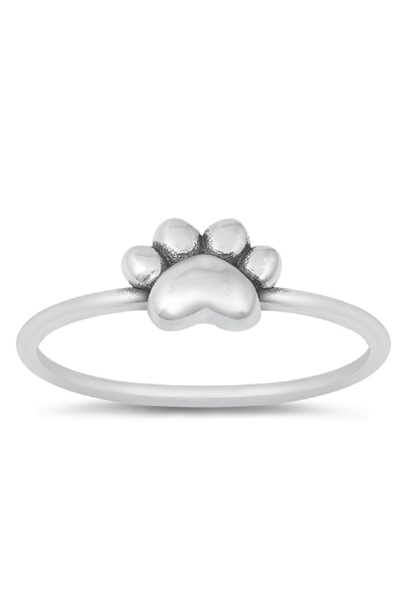 Sterling Silver Solitaire Paw Print Ring Size 4