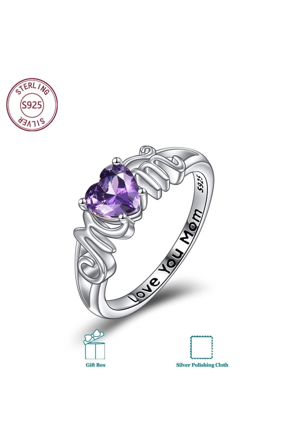 Sterling Silver Solitaire Ring, Purple Amethyst, Mother's Day Gift for Mum, Size 8