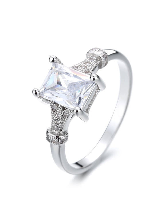 Sterling Silver Solitaire Ring with Simulated Diamonds