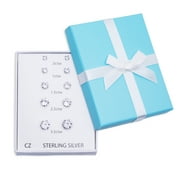 Sterling Silver Solitaire Stud Earrings Cubic Zirconia 5 Pair Size Set Unisex for All Ages Gift