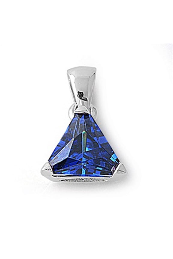 Sterling Silver Solitaire Triangle Pendant Blue Simulated Sapphire Charm Jewelry Female Unisex