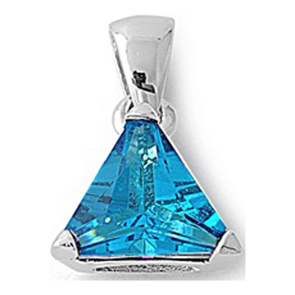 Sterling Silver Solitaire Triangle Pendant Blue Simulated Topaz Charm Jewelry Female Unisex