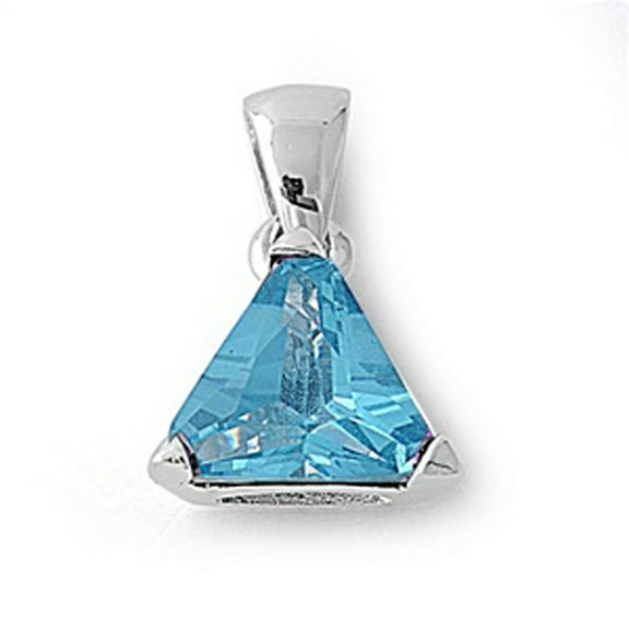 Sterling Silver Solitaire Triangle Pendant Simulated Aquamarine Charm Jewelry Female Unisex