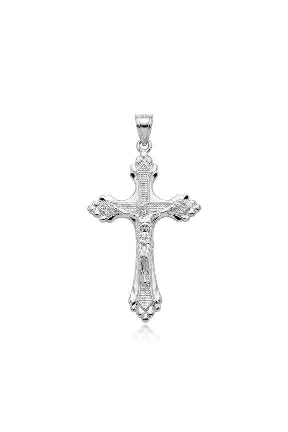 Sterling Silver Sparkle Cut Crucifix Cross Jesus Christ Pendant Necklace, 16" Chain