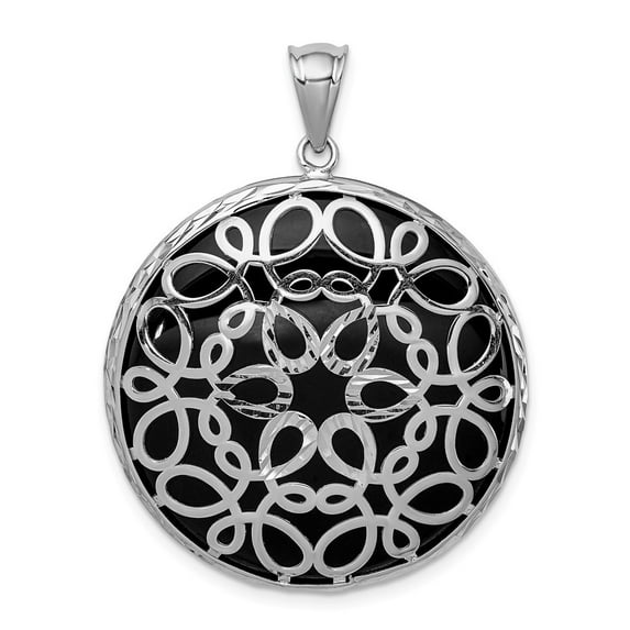 Sterling Silver Sparkle-Cut Simulated Onyx Pendant - Measures 38.5mm long