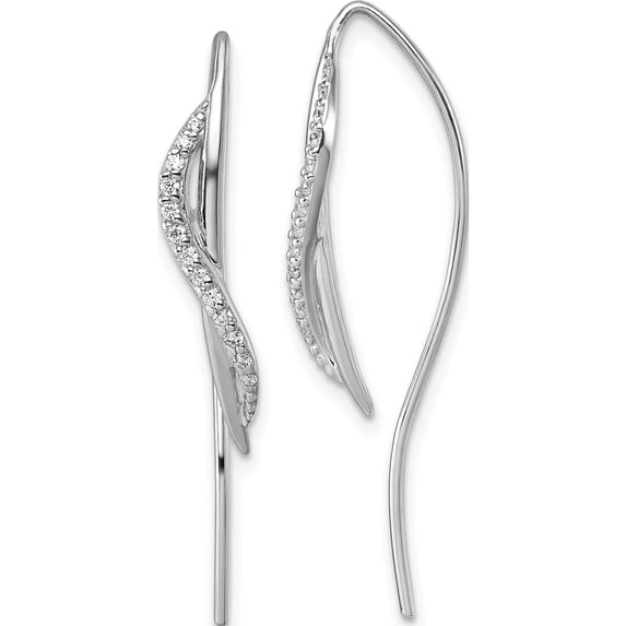Sterling Silver Sparkling, Sparkle-Worthy, Handcrafted Cubic Zirconia (Cz) White 26 Rhodium-Plated Cz Swirl Polished Threader Earrings