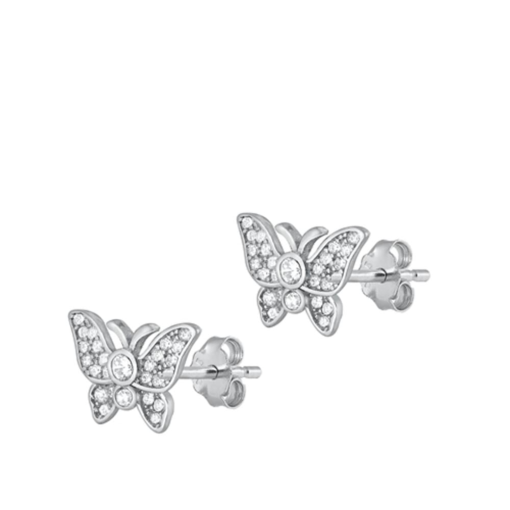 Sterling Silver Sparkly Butterfly Clear Cubic Zirconia Stud Earrings 925 New Jewelry Female Unisex