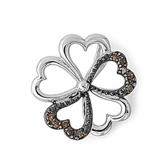 Sterling Silver Sparkly Dual Tone Clover Champagne Cubic Zirconia Pendant Charm Jewelry Female