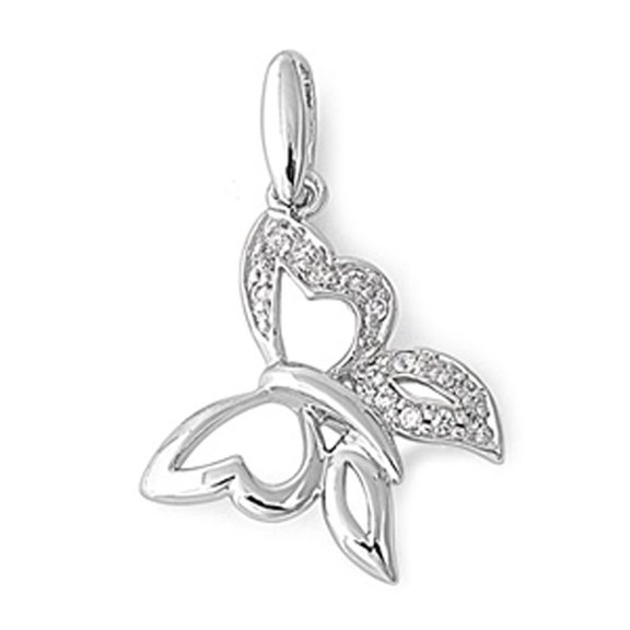 Sterling Silver Sparkly High Polish Butterfly Pendant Clear Cubic Zirconia Charm Jewelry Female