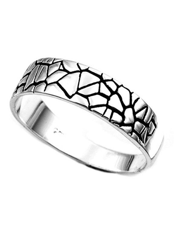 Sterling Silver Spider Web Patterned Band Ring 6mm ( Size 5 to 9)