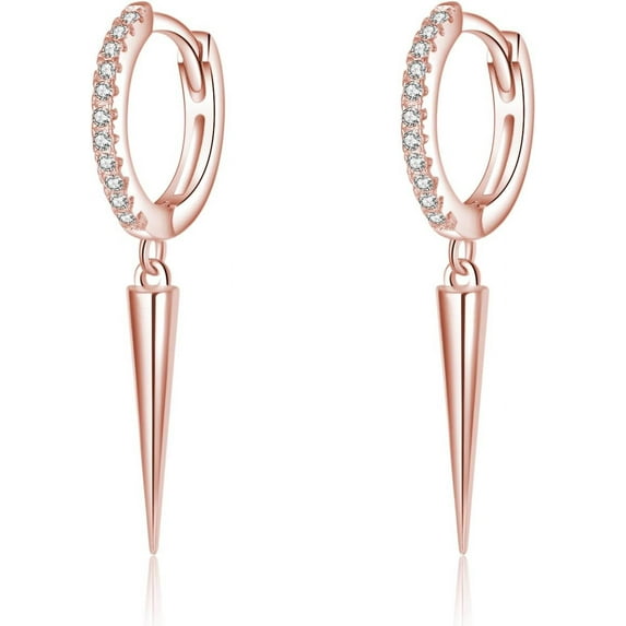 Sterling Silver Spike Earrings Hoop for Women Teens Geometric Huggie Hoop Earrings Drop Punk Earrings Minimalist Huggie