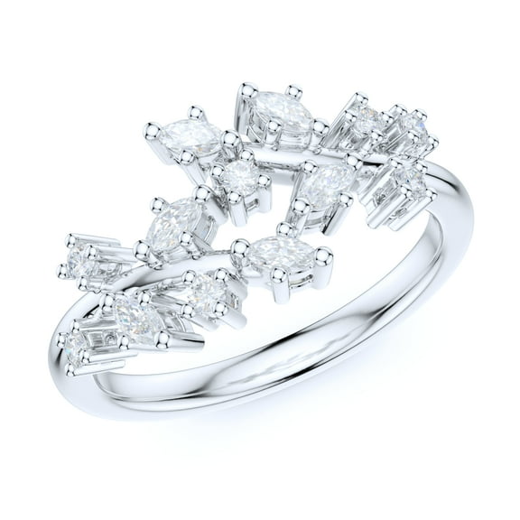 Sterling Silver Spilt Tree Branch Prong-Set Simulated Marquise Diamond Ring Wedding Band (6)