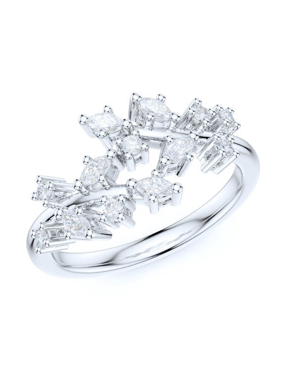 Sterling Silver Spilt Tree Branch Prong-Set Simulated Marquise Diamond Ring Wedding Band (6)