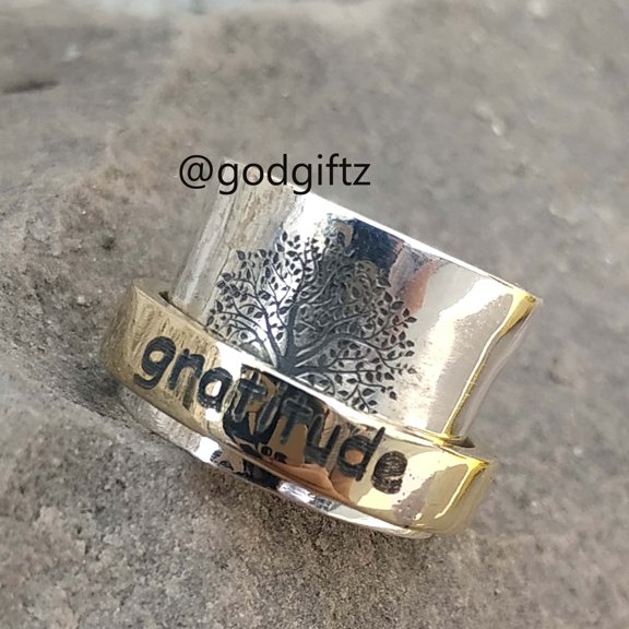 Sterling Silver Spin Meditation Ring: Gratitude Engraving, Spiritual Jewelry