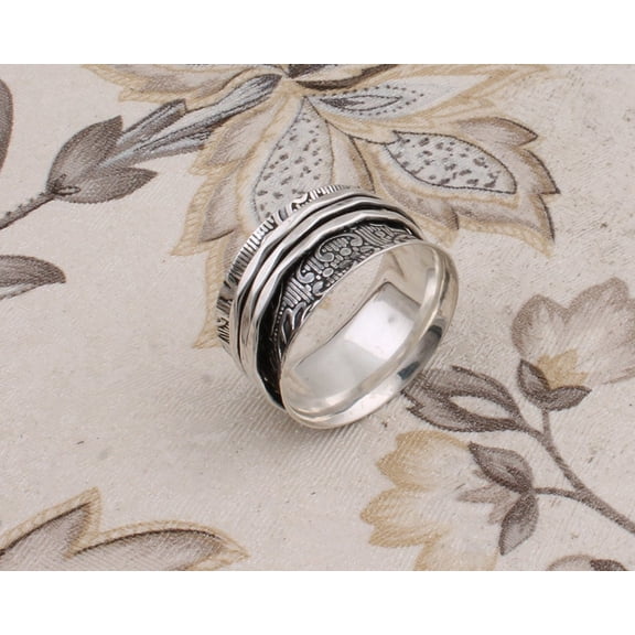 Sterling Silver Spinner Ring Bohemian Style 925 Silver Thumb Ring, Artisan Fidget Spinner Anxiety Jewelry