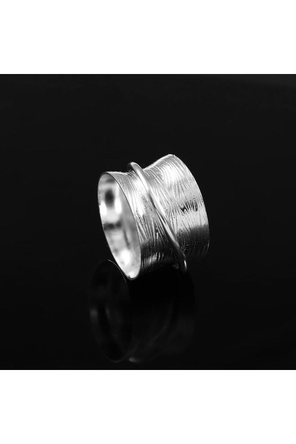 Sterling Silver Spinner Ring – Boho Textured Wide Band Fidget Stress Relief Artisan Silver Jewelry