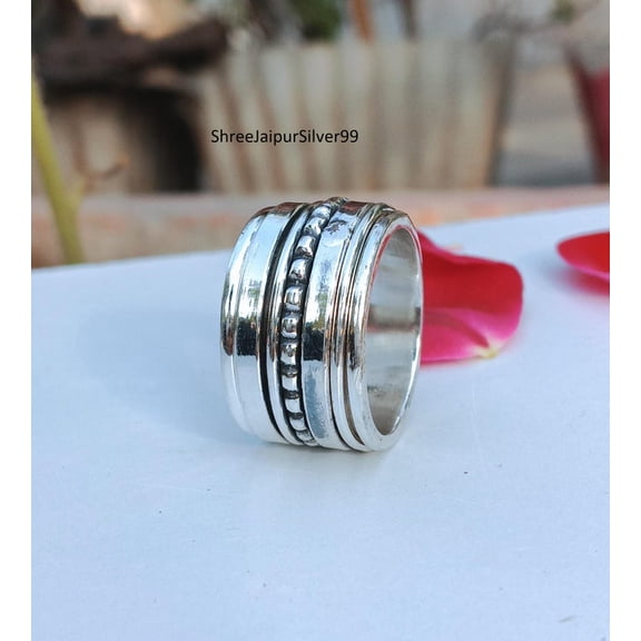 Sterling Silver Spinner Ring â€“ Handmade Artisan Silver Band Jewelry for Anxiety Relief & Stress Reducing Fidget Spinner Gift