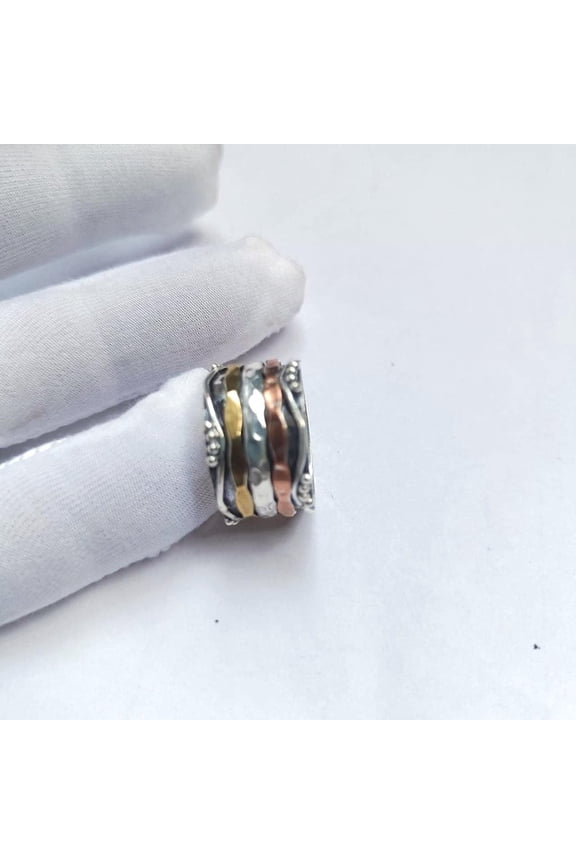 Sterling Silver Spinner Ring â€“ Handmade Meditation Band for Anxiety Relief & Stress Reduction, Calming Silver Fidget Spinner Ring