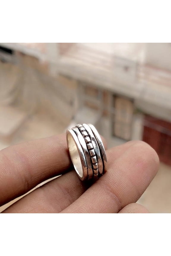Sterling Silver Spinner Ring Handmade Statement Band | Designer Jewelry | Unique Artisan Fidget Spinner | Stress Relief Fashion