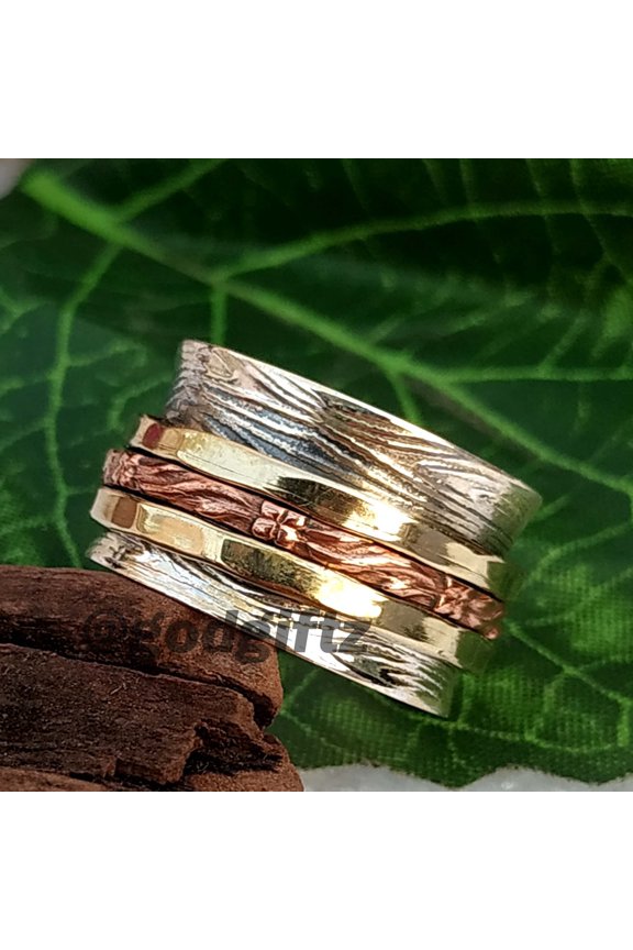 Sterling Silver Spinner Ring: Three Tone Worry Ring