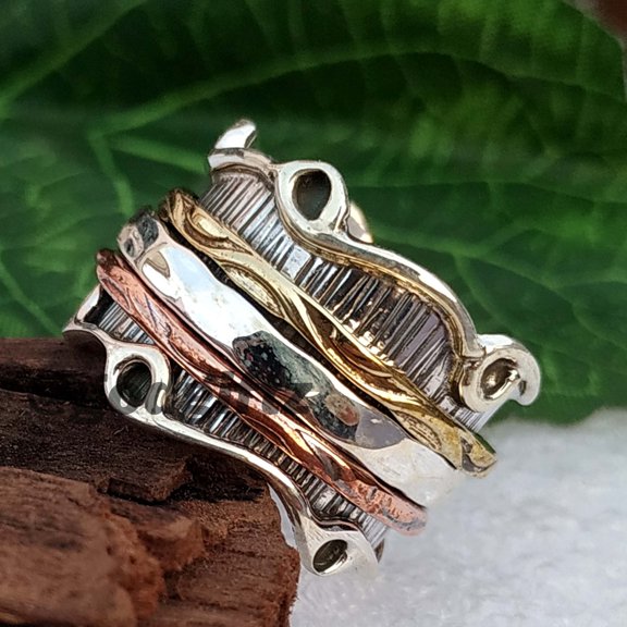 Sterling Silver Spinner Ring: Triple Infinity Meditation Fiddle Ring