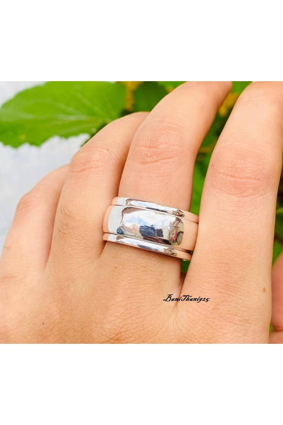 Sterling Silver Spinner Ring Wide Band Ring with Comfort Fit Design for Meditation Anxiety Relief and Fashion Jewelry