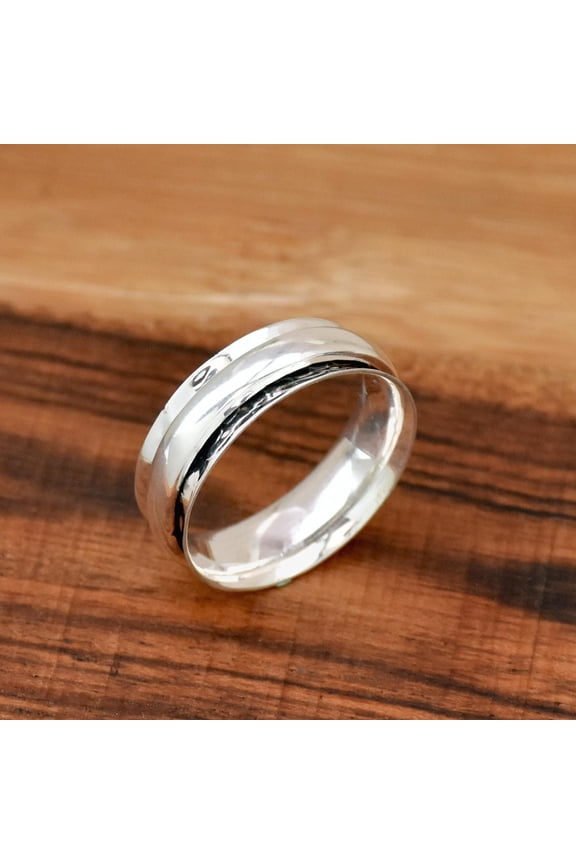 Sterling Silver Spinner Ring with Narrow Dome Band - 925 Silver Stackable Minimalist Thumb Ring, Elegant Everyday Jewelry for Women